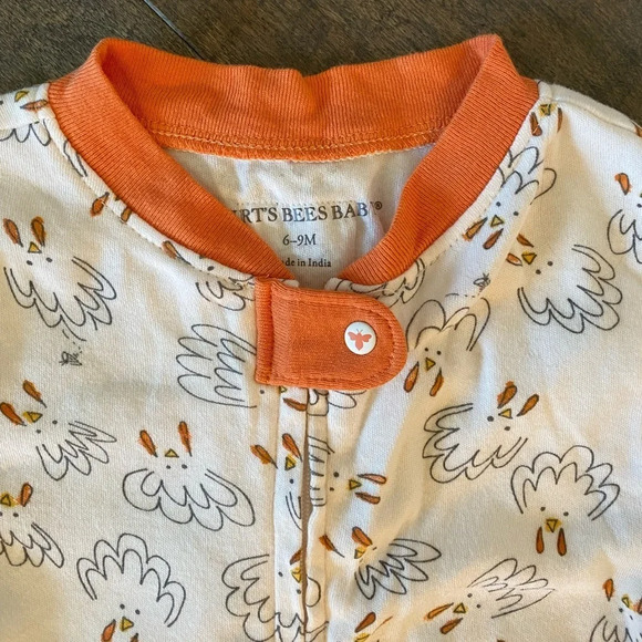 Burt’s Bees Baby Pajamas Thanksgiving Fall Turkey 6-9 M EUC - Picture 4 of 4